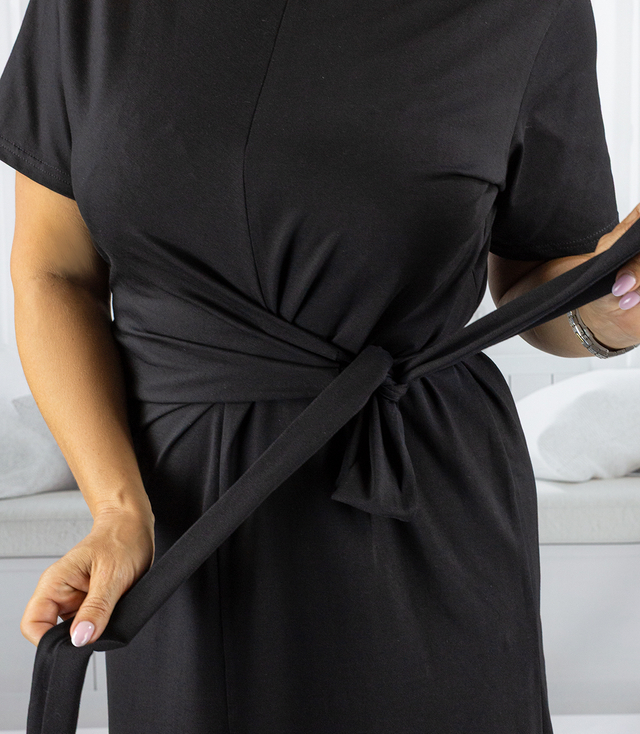 Long dress with decorative sash at waist GEJSZA