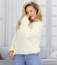 Sweter w prążki z miękkiego materiału rękawy PUFFY