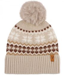 Warm women's cap with pom-pom in Norwegian pattern autumn winter