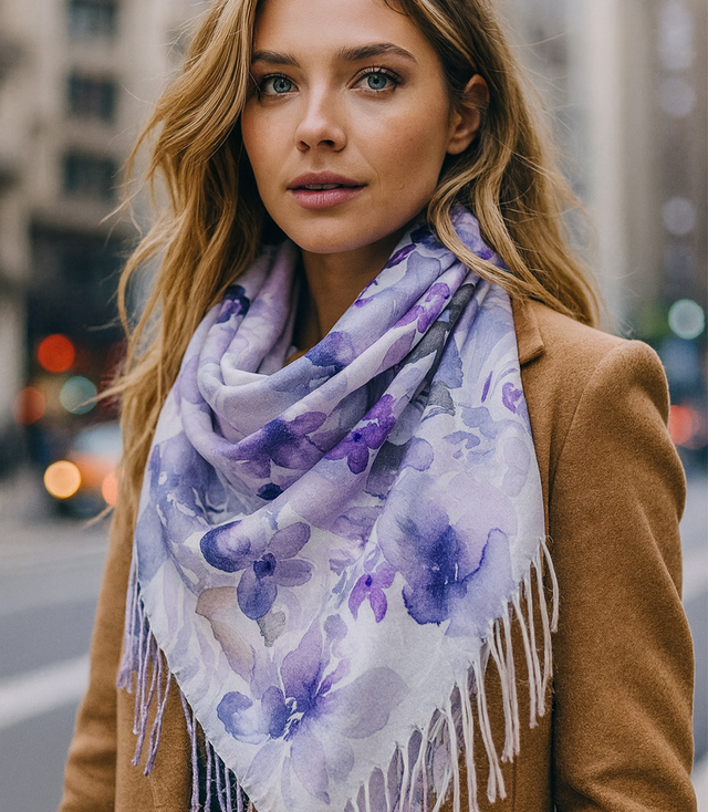 Women's scarf with floral pattern 100x100