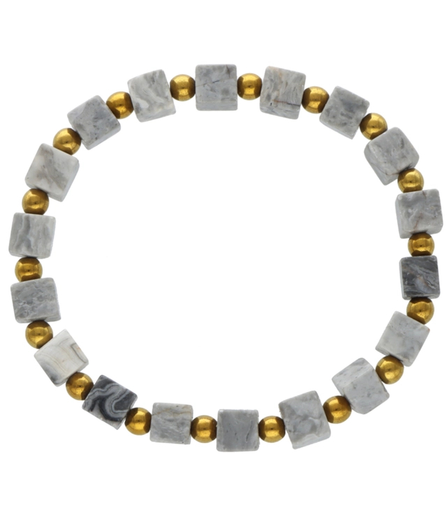 Men's bracelet Picasso jasper cubes and hematite rounds 6.5 mm