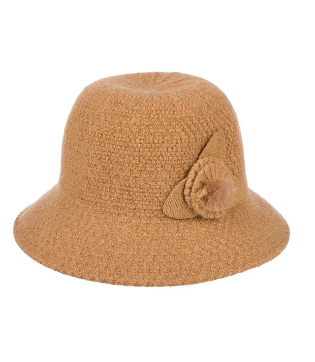 Kapelusz damski cloche naszywka kwiat