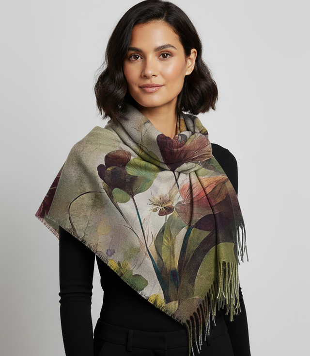 Square shawl scarf for women with tassels AGRAFKA