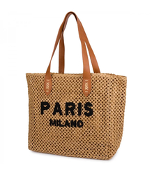 Large braided shoper bag Stylish with inscription PARIS