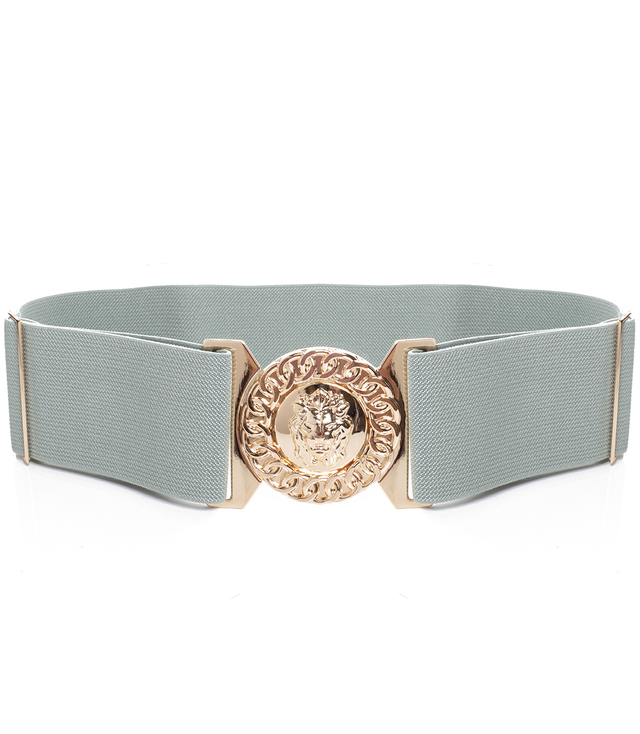 Women's belt with gold lion adjustable elastic