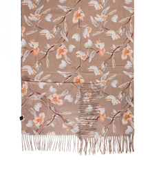 Women's scarf with a motif of small flowers tassels