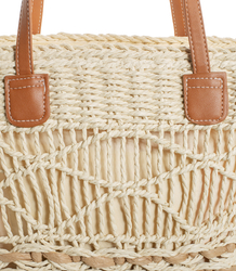 Medium basket, summer bag, stiff handbag, woven eco-leather handles