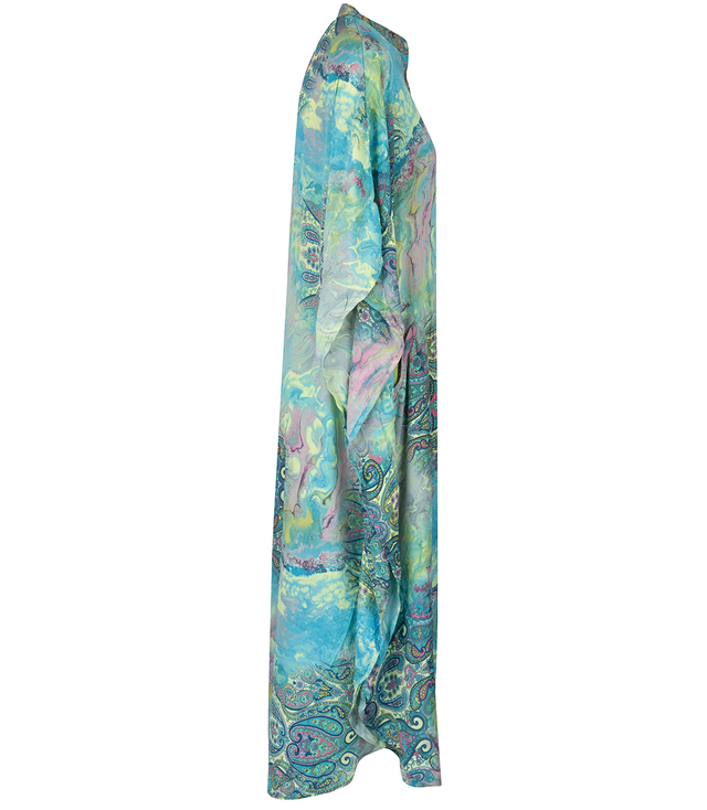 Long ethnic BAT dress with colorful patterns, NOVENTA silk