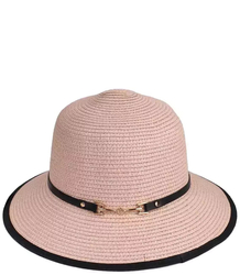 Women's straw raffia hat with black trim