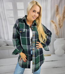 Loose, warm, checkered women's shirt. Longer back CLARE