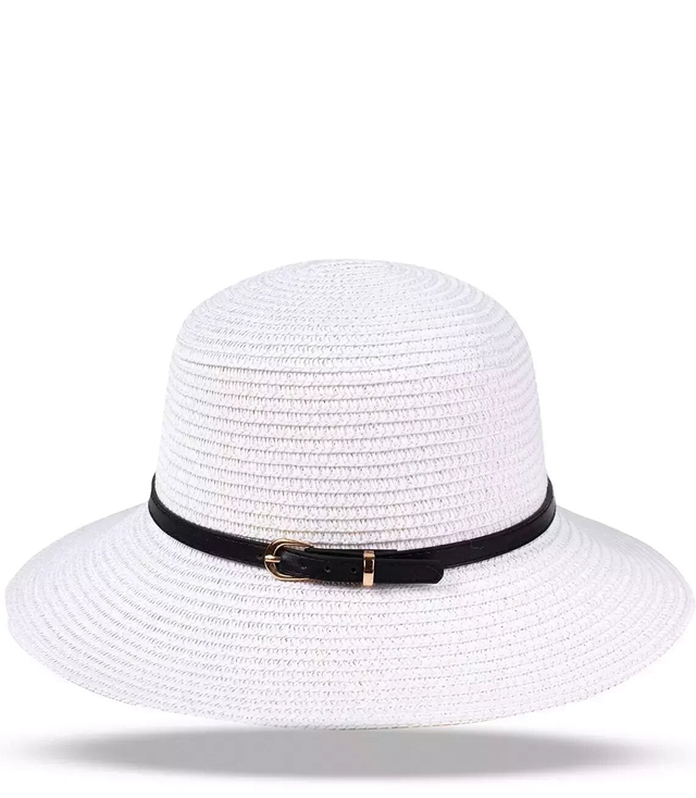 Stylish women's straw hat with a belt