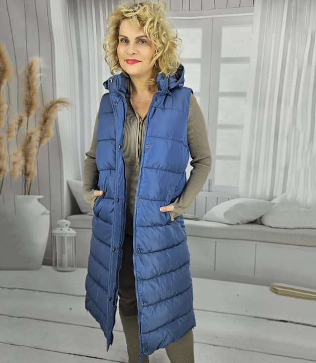 Women's long sleeveless quilted vest with hood TORI