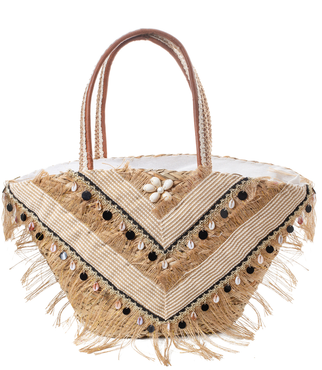 Mega large summer bag braided basket decorated with seashells and tassels