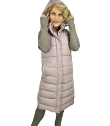 Women's long sleeveless quilted vest with hood TORI