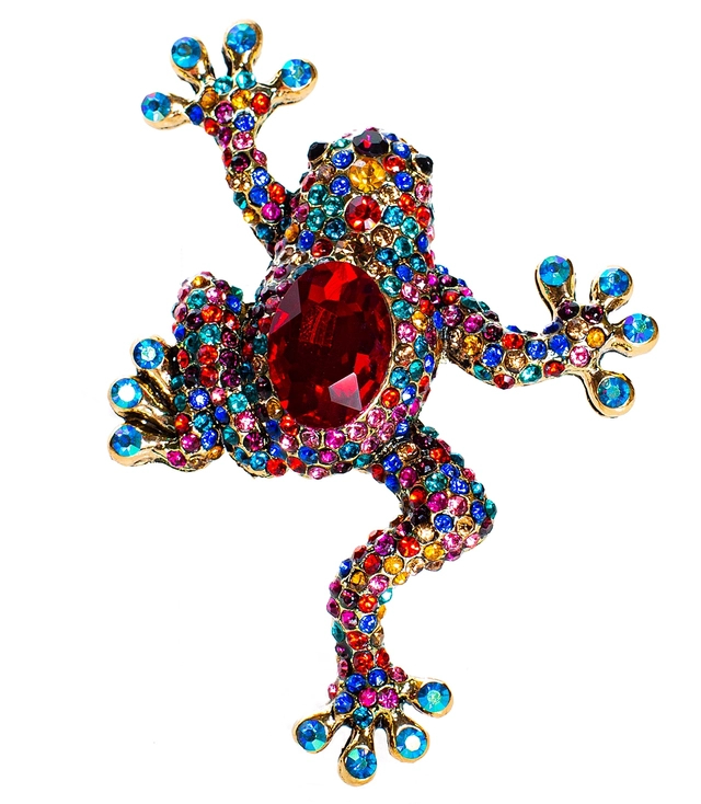 Large frog brooch with colorful zircons