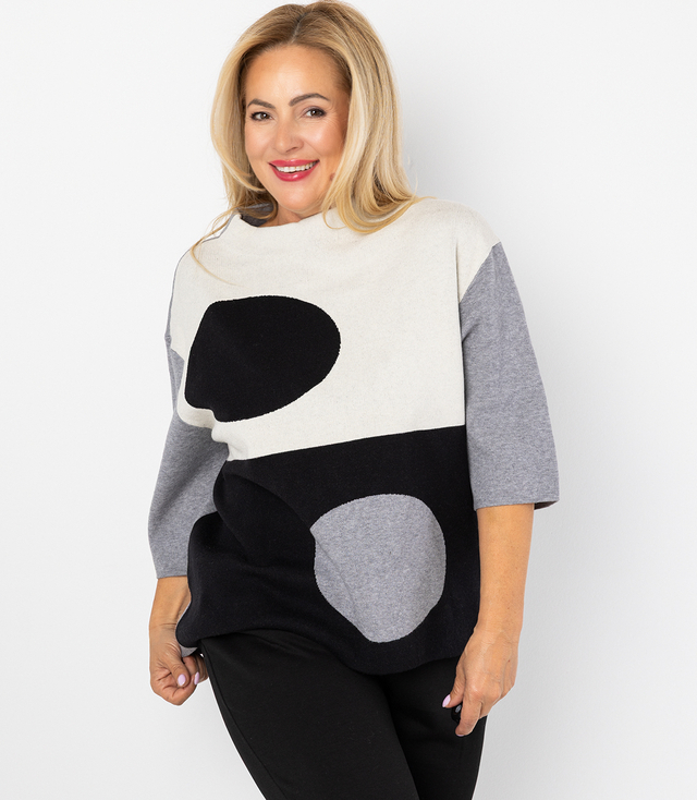 Elegant sweater with half turtleneck and geometric pattern DOT ART 