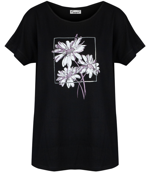 Damski T-shirt koszulka krótki rękaw z nadrukiem w kwiaty SEENA
