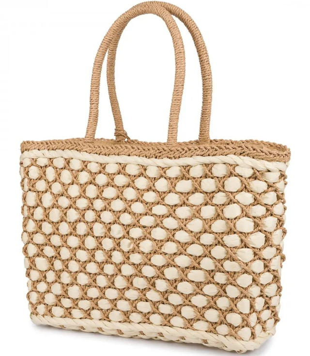 Large basket, summer bag, soft woven handbag with tassel