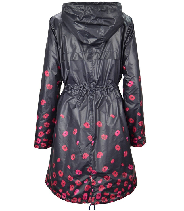Light longer parka coat with flowers of poppies