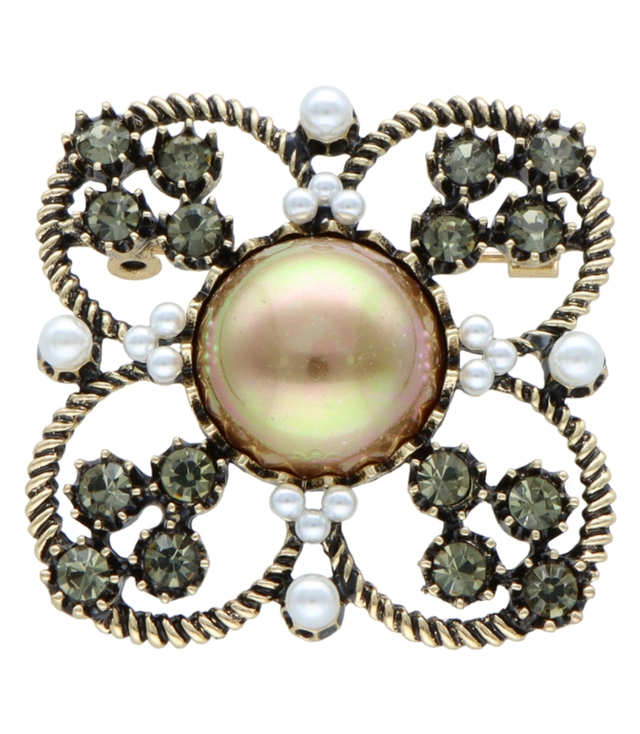 Brooch with cubic zirconias. Elegant Beautiful Decorative Pearl Safety Pin