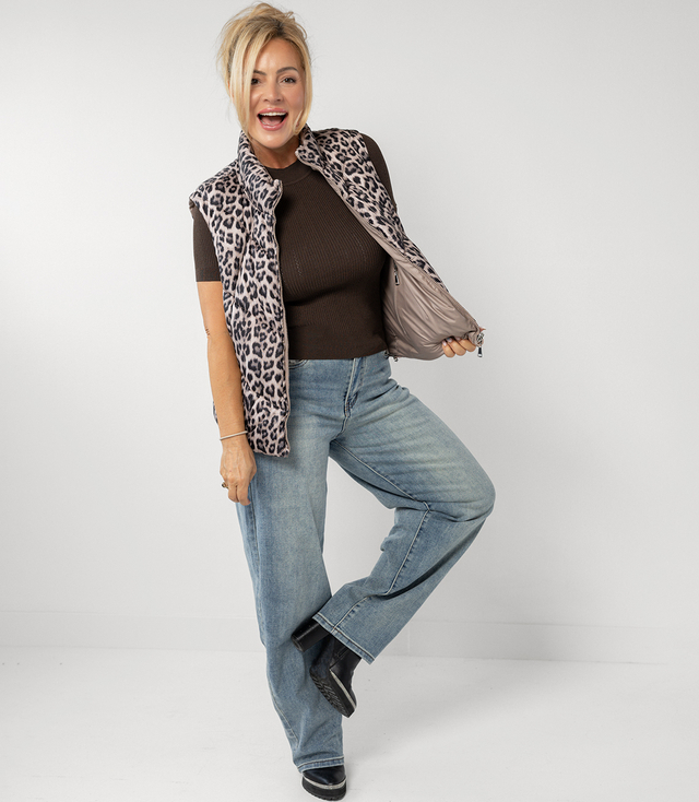 Short double-sided sleeveless smooth and leopard print NORA