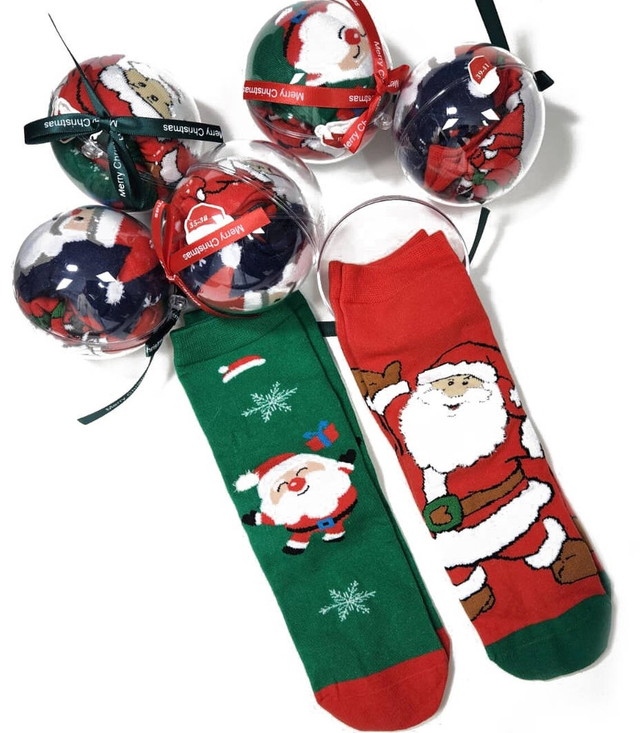 Women's Christmas socks with baubles with Santa Claus. Warm Gift