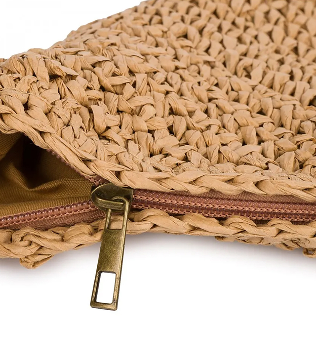 Semi-circular boho handbag with eco-leather strap and zipper closure