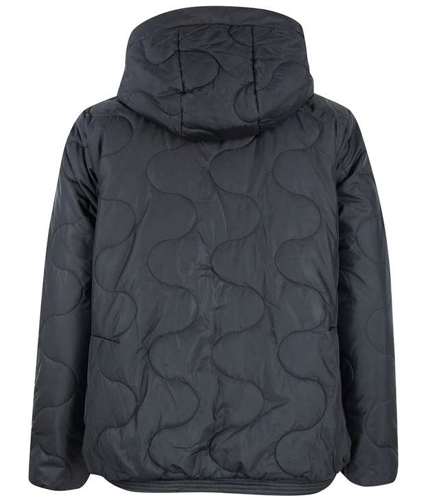 Short quilted transitional jacket with stand-up collar