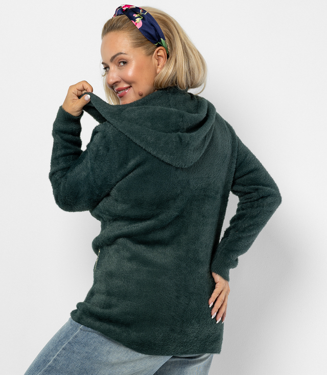 Warm cardigan sweater made of fluffy knit fabric GRAZYNA