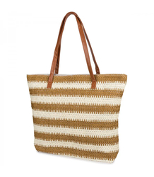 Large braided striped shoper bag with zipper closure