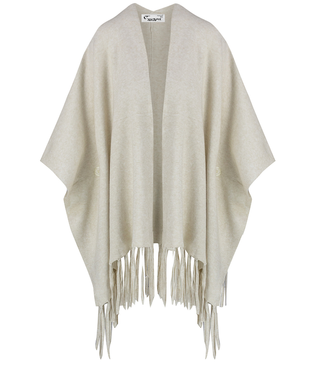 Poncho cape with decorative tassels warm elegant MILENA