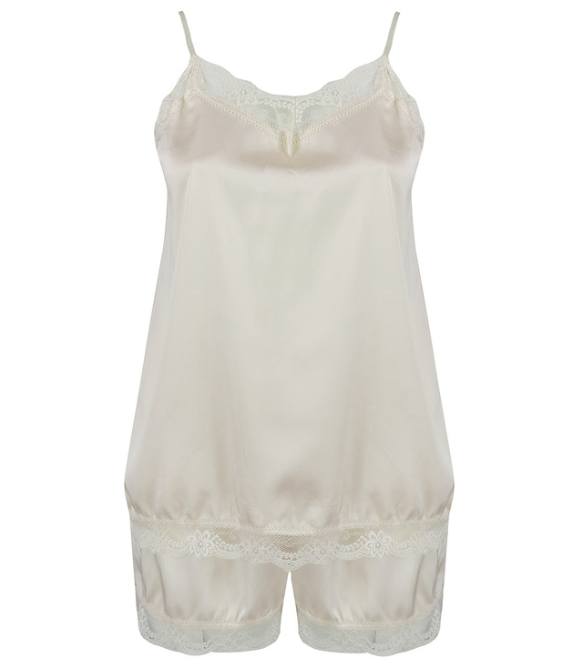 Satin pajama set with lace shorts top petticoat