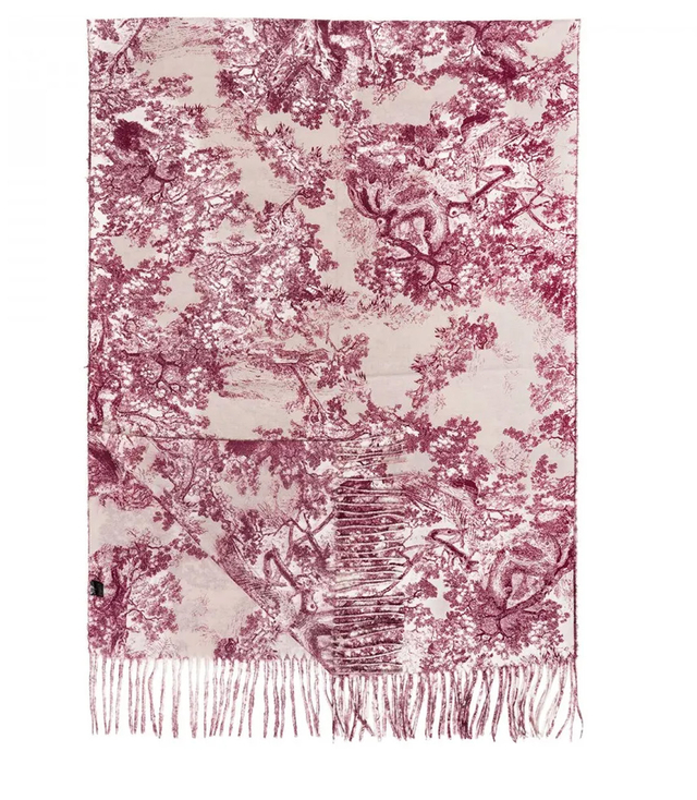 Women's scarf with floral motif and tassels elegant
