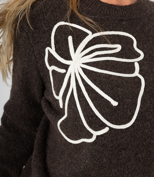 Classic women's sweater with 3D flower applique CLASSIC BLOOM