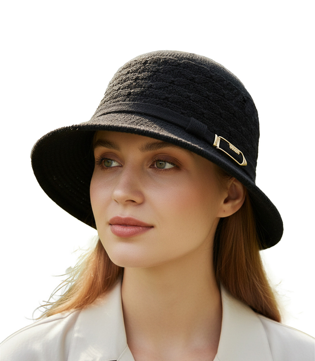 Women's hat with decorative strap and buckle