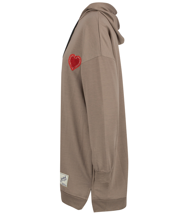 Long oversize dress sweatshirt with hood and heart patch LILLY