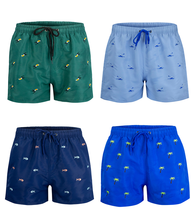 Swimming shorts decorated with a summer pattern on the front