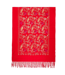 Women's folklore scarf with flower motif and tassels