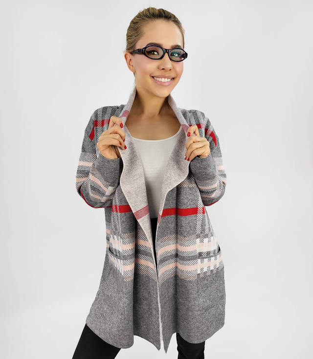 WARM Sweater. Checkered cardigan overlay
