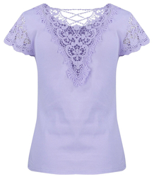 Short-sleeved T-shirt blouse decorated with lace LUIZA