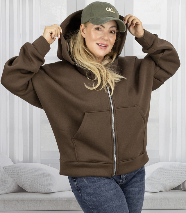 Warm women's sweatshirt one-color basic with hood BROOKLYN
