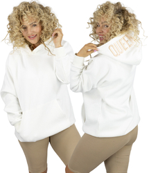  Bluza damska z kapturem oversize i haftem QUEEN