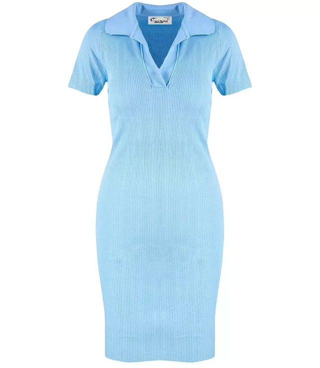 Fitted elastic midi polo dress