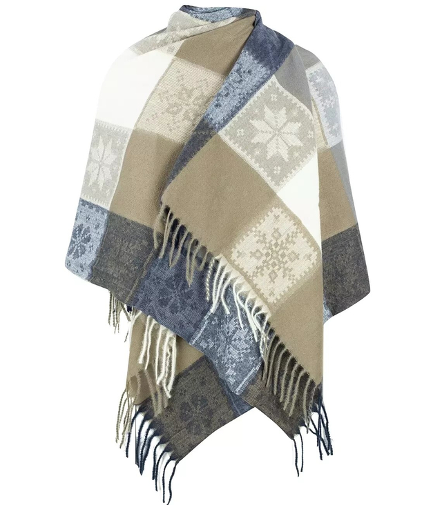 Warm shawl scarf checkered knit long