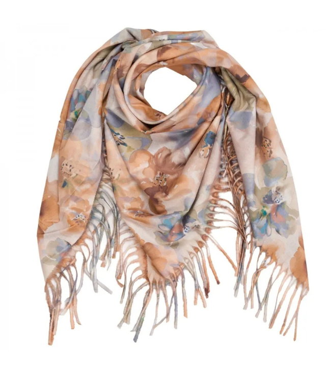 Floral women's scarf shawl with tassels