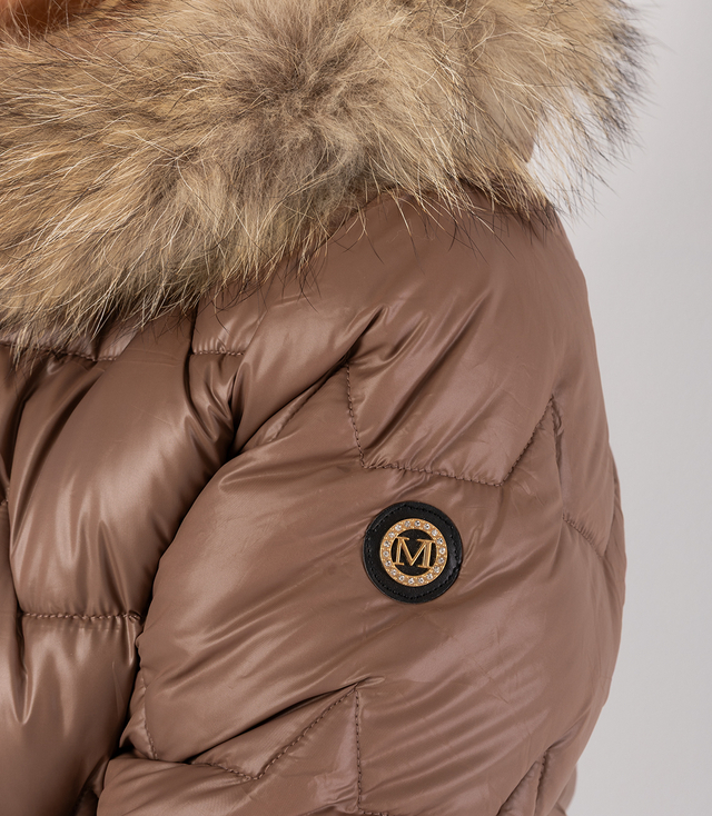 Quilted winter jacket with hood decorated with fur ARIA PUFF PLUS SIZE