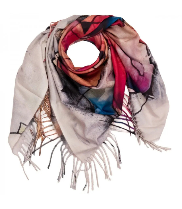Abstract shawl scarf multicolored elegant with tassels