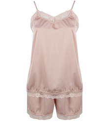 Satin pajama set with lace shorts top petticoat