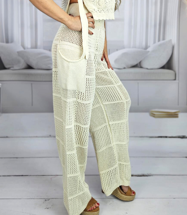 Women's Wide Long Trousers with Eyelets Perfect for summer