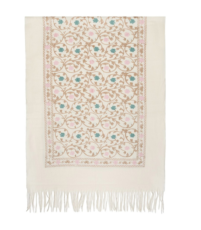 Wzorzysty szal damski z frędzlami 